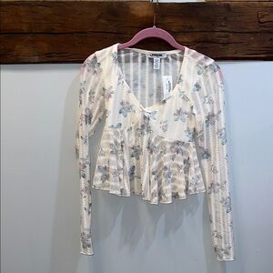RSQ Cream Floral Peplum Long Sleeve Top